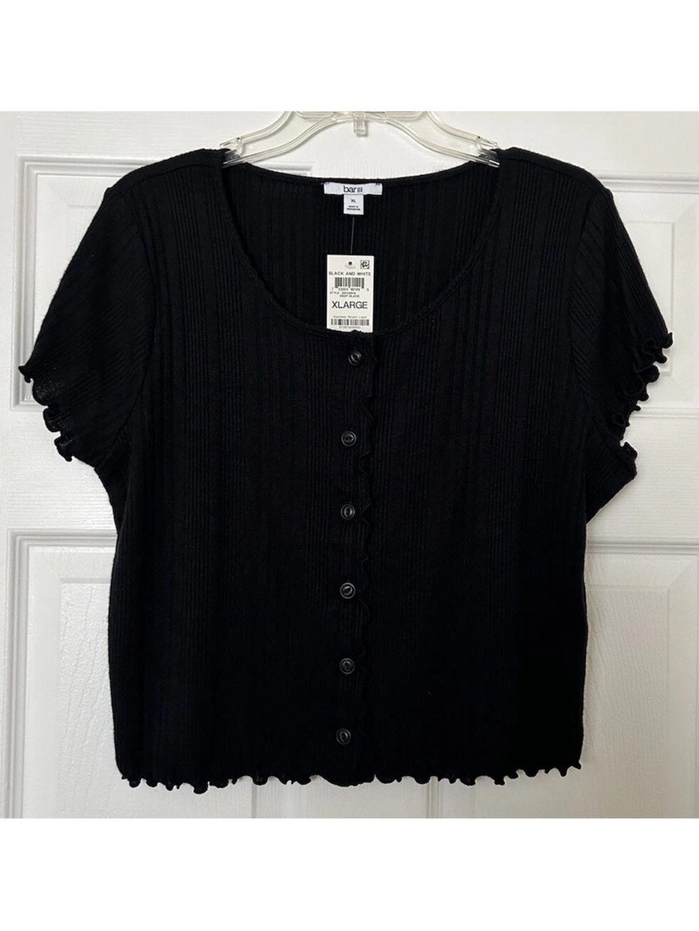 Bar III Womens Ribbed Cropped Cardigan Black Casual Button Front Top XL